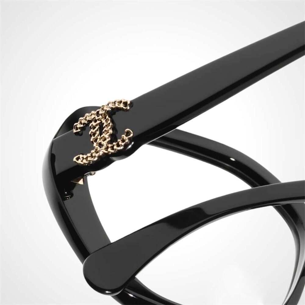 New CHANEL Eyeglasses Black Gold Chain CC Square Acetate Womens - Picture 4 of 5